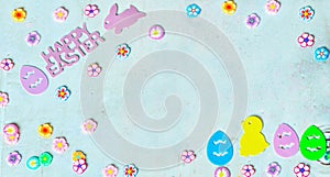 Cute colorful Easter background with available copy space.