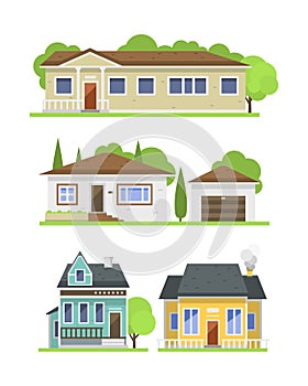 Cute colorful flat style house village symbol real estate cottage and home design residential colorful building