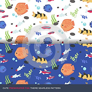 Cute colorful freshwater fish seamless pattern vectorn