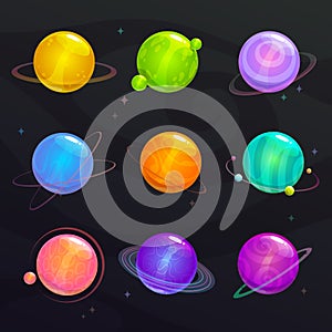 Cute colorful glossy planets. Fantsy colorful assets for game design. photo