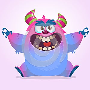 Cute colorful happy cartoon monster. Vector fat monster mascot character. Halloween design