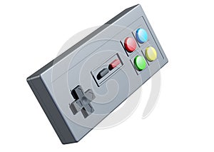 Cute colorful joystick gamepad, game console on white background. Computer gaming. 3d render