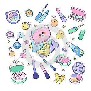 Cute Colorful Kids Make Up Toys Set Illustration