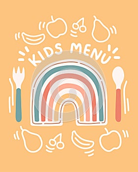 Cute colorful kids meal menu design vector