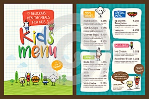 Cute colorful kids meal menu template