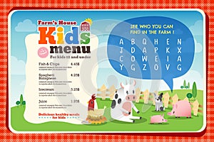 Cute colorful kids meal menu template