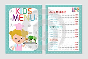 Cute colorful kids meal menu vector template, kids menu, Cute colorful kids meal menu design