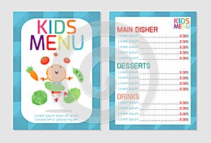 Cute colorful kids meal menu vector template, kids menu, Cute colorful kids meal menu design