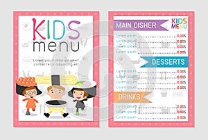 Cute colorful kids meal menu vector template, kids menu, Cute colorful kids meal menu design