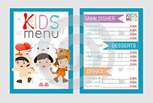 Cute colorful kids meal menu vector template, kids menu, Cute colorful kids meal menu design