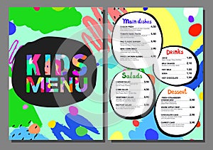 Cute colorful meal kids menu template.