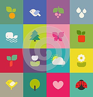 Colorful nature. Icons set. Vector illustration