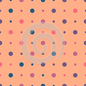 Cute colorful polka dot vector pattern in trendy vintage colors. Flat style. Minimalist, simple.