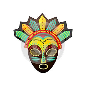 Cute colorful ritual african mask, with red, green, yellow color