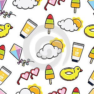 Cute Colorful Seamless Pattern Summer and doodle