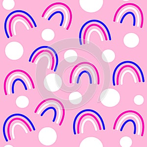 Cute colorful seamless vector pattern background illustration with abstract modern rainbows and circles