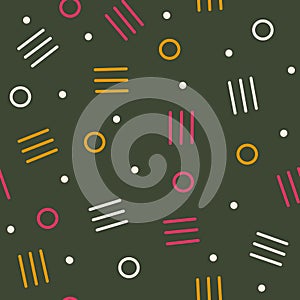 Cute colorful seamless vector pattern background illustration with circles and lines