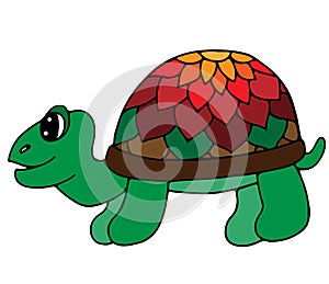 Cute colorful tortoise isolated on the white background