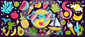 Cute Colorful Tropical Happy Summer Vector Drawing