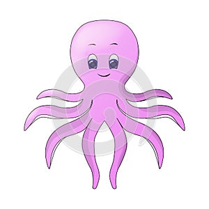 Cute colorful vector octopus image; cartoon illustration for children`s books, post cards, posters, banners; octopus isolated