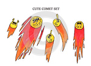 Cute comet set. Marker art for