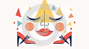 Cute comic character with calm peaceful face, closed eyes, lips. Cartoonish creative triangle in peace and zen. Flat