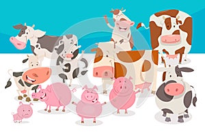 Cute comic farm animal characters group