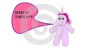 Cute comic unicorn saying speech therapy