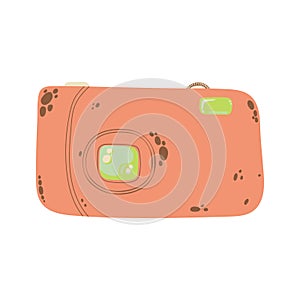 Cute compact photo camera icon in cartoon flat design. Digital camera with battery grip clip art in doodle style.