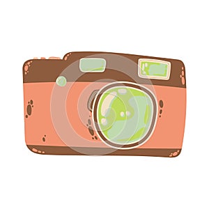 Cute compact photo camera icon in cartoon flat design. Digital camera with battery grip clip art in doodle style.