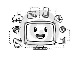 Cute computer doodle illustration with a face