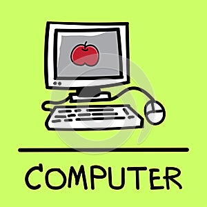 Cute computer hand-drawn style, vector illustration.