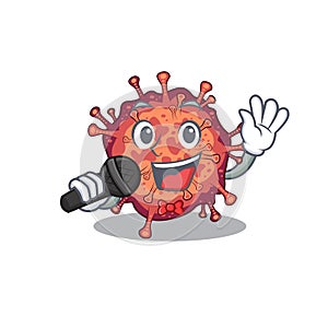 Cute contagious corona virus sings a song with a microphone