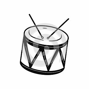 Cute contour drum cartoon icon. Child toy. Idea for decors, school holidays, childhood themes. Vector isolated artwork.