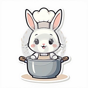 Cute Cooking Bunny Sticker â Flat Vector Style photo