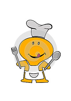 Cute Cooking Chef Cartoon Character holding a fork and knife photo