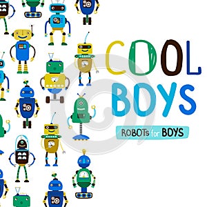 Cute cool boys robots background