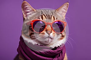 Cute Cool Cat posing in orange Studio background, Animal Photography, Pet photography