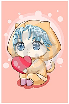 Cute and cool little boy with love design character cartoon illustration