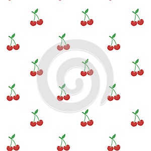 cute coquette pattern seamless red cherries with stem isolated on white background