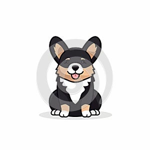 Cute Corgi Animal Logo: Dark Black And Light Black Style