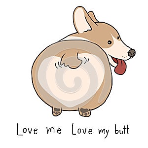 Cute corgi dog, love me love my butt cartoon illustration