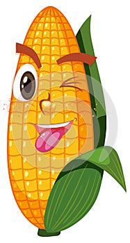 Cute corn cartoon character with face expression on white background