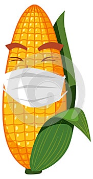 Cute corn cartoon character with face expression on white background