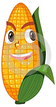 Cute corn cartoon character with face expression on white background