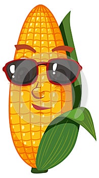 Cute corn cartoon character with face expression on white background