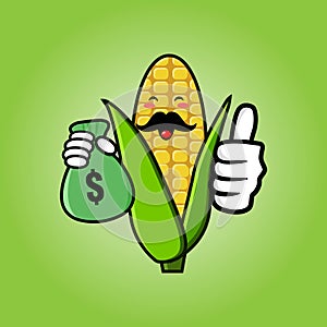 Cute corn cartoon mascot character funny expression