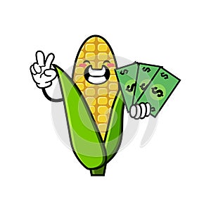 Cute corn cartoon mascot character funny expression