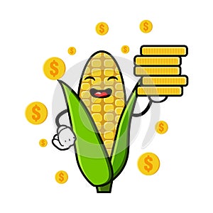 Cute corn cartoon mascot character funny expression