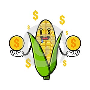 Cute corn cartoon mascot character funny expression